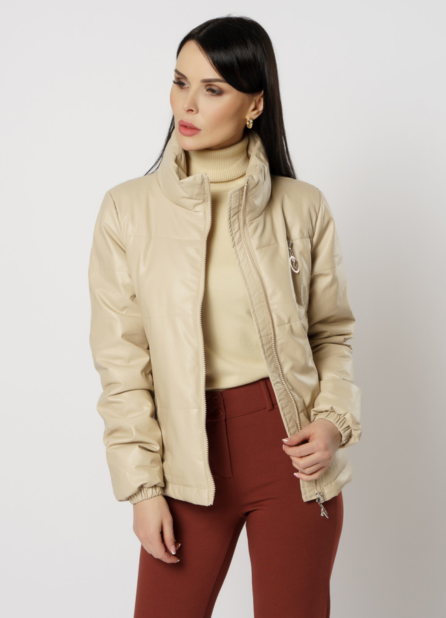 Утепленная куртка из эко кожи бежевого цвета модель № 5030 универмаг малина