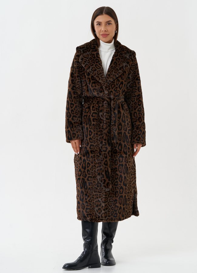 Пальто из эко меха со съемным капюшоном модель № 28641 универмаг малина