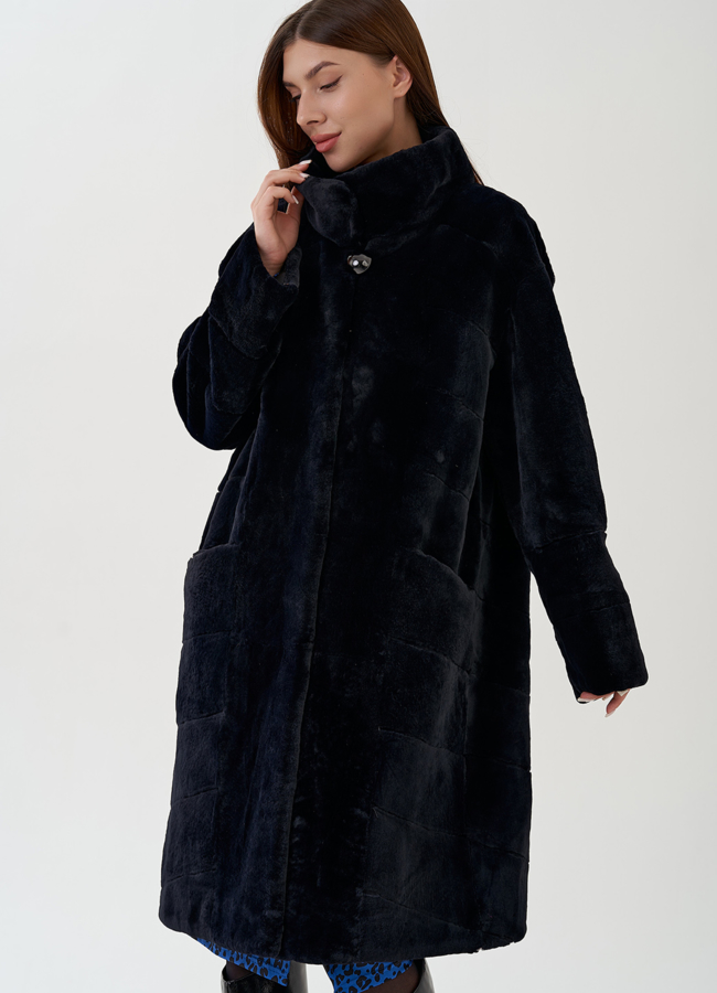 Шуба из меха кролика с воротником стойкой модель № 81863 универмаг малина