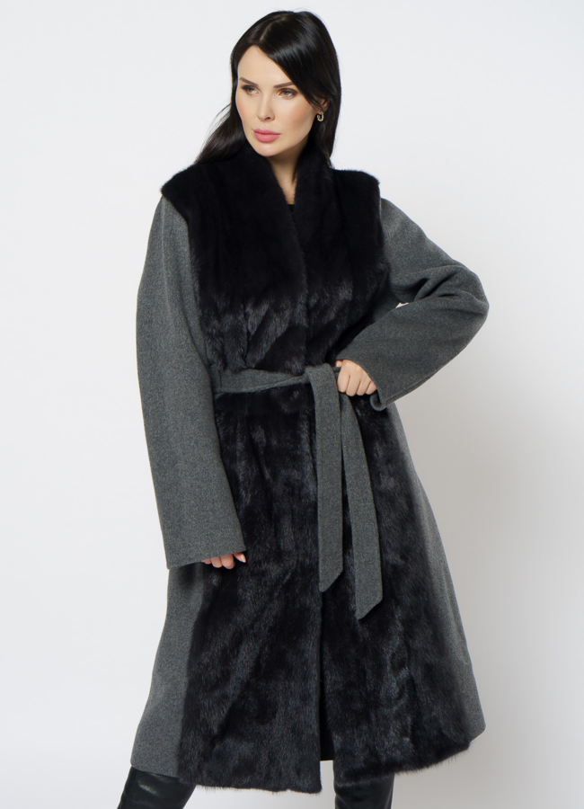 Пальто комбинированное с мехом норки модель № 1950 универмаг малина