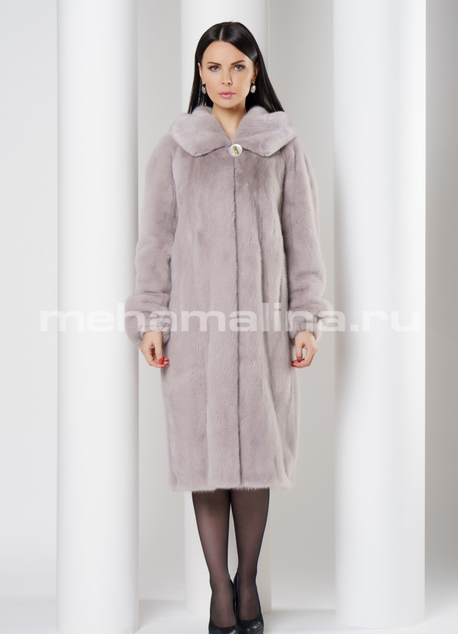 Шуба из норки с капюшоном, фасон баллон, цвет лаванда  модель № S-760 в кредит