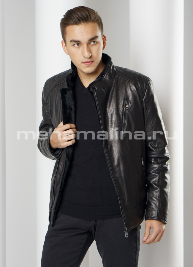 Кожаный пуховик модель № ПМ-101 в рассрочку