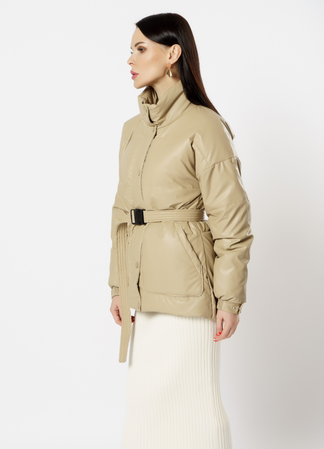 Куртка из эко кожи утепленная бежевого цвета модель № 215 универмаг малина