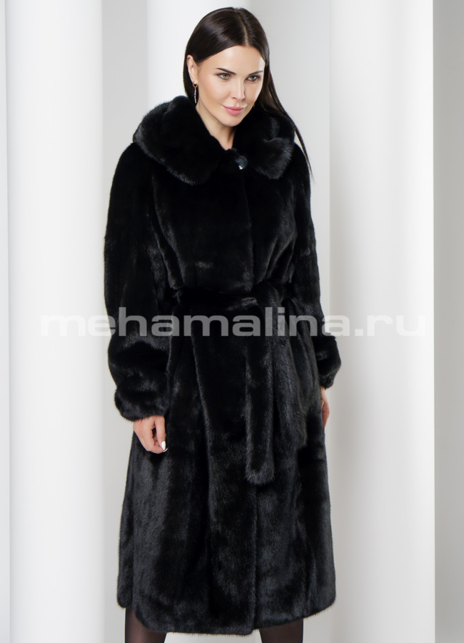 Норковая шуба с капюшоном модель № S-712 меха малина