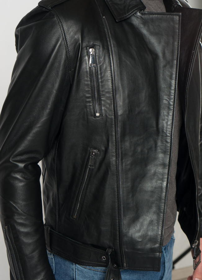 Мужская косуха из натуральной кожи в черном цвете модель № 21612 универмаг малина