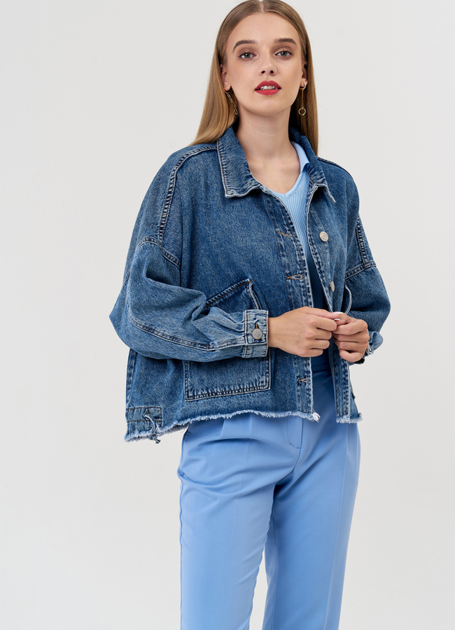 Джинсовая куртка синего цвета модель № 21245 универмаг малина