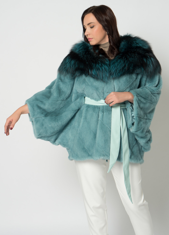 Шуба из норки в зеленом цвете модель № 19196 универмаг малина
