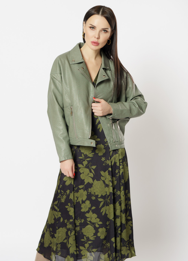 Куртка из эко кожи зеленого цвета модель № 830 универмаг малина