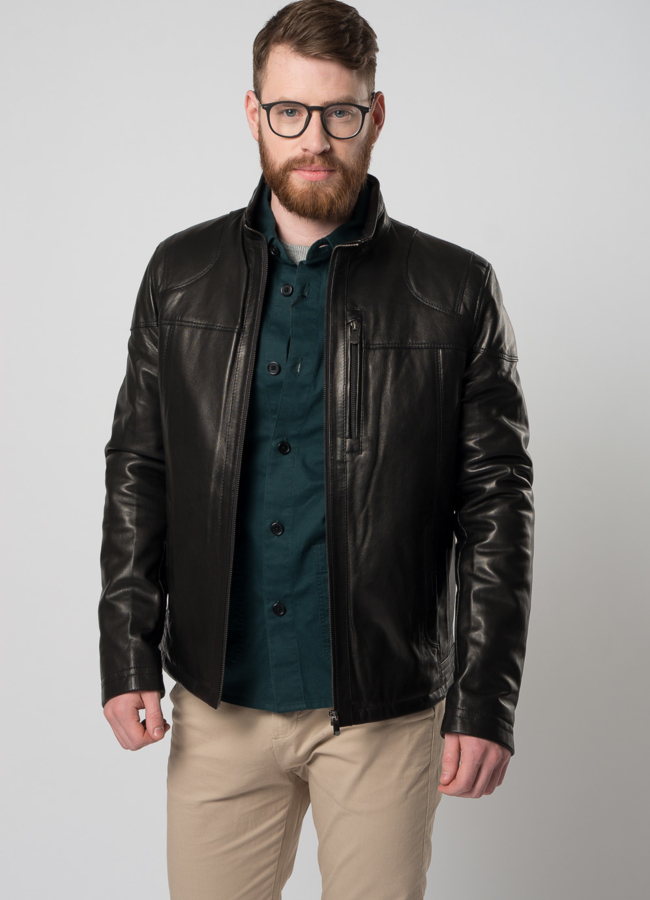 Кожаная куртка на молнии модель № 865 меха малина