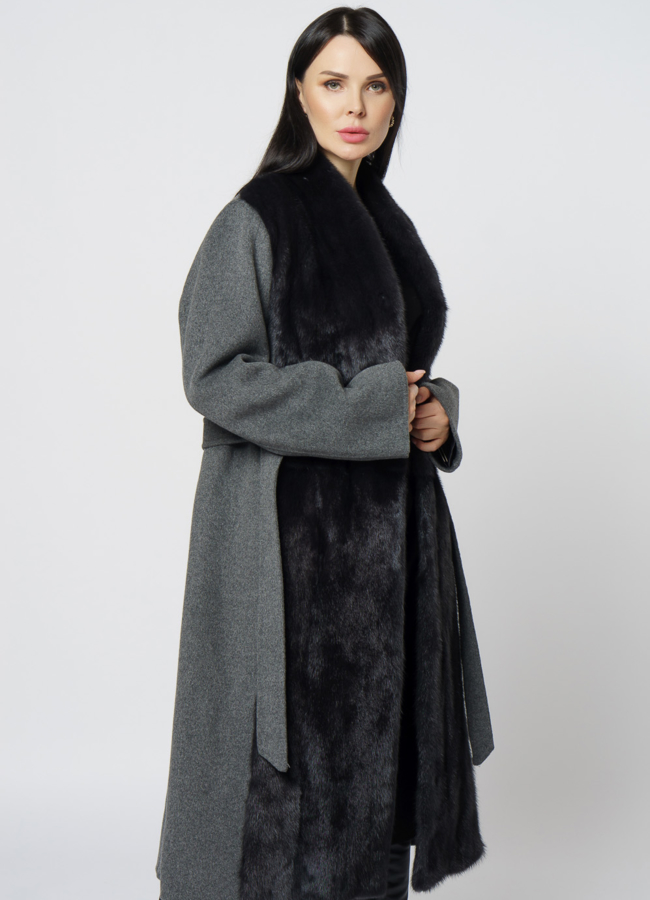 Пальто комбинированное с мехом норки модель № 1950 универмаг малина