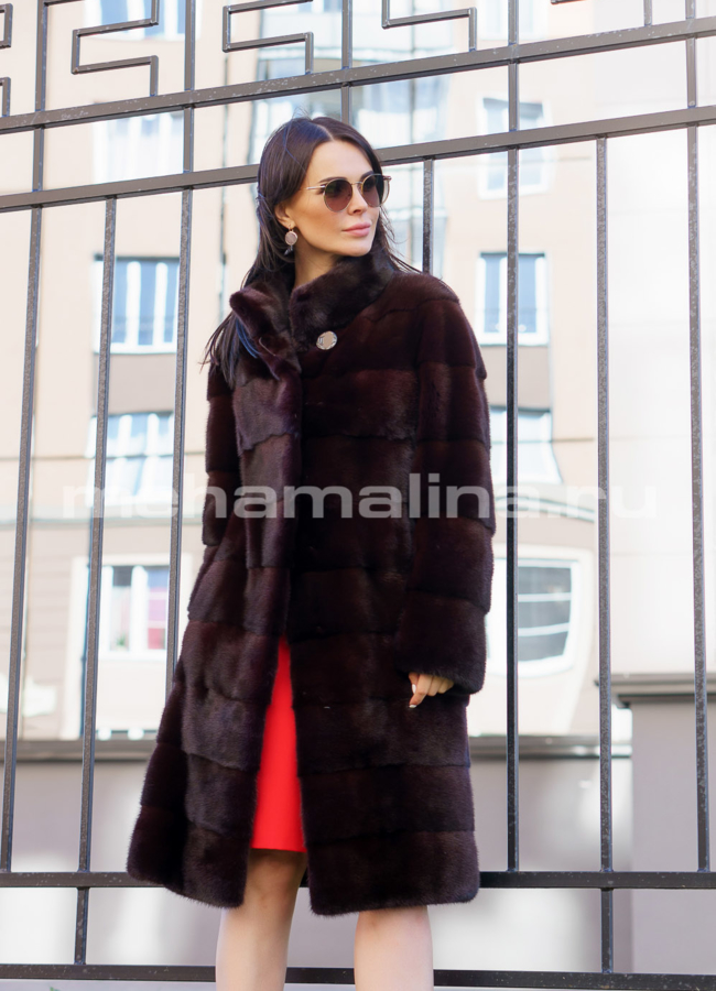 Шуба норка модель № S-696 меха малина