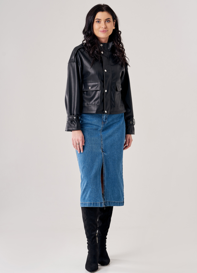 фото Куртка из эко кожи черного цвета модель № 2103