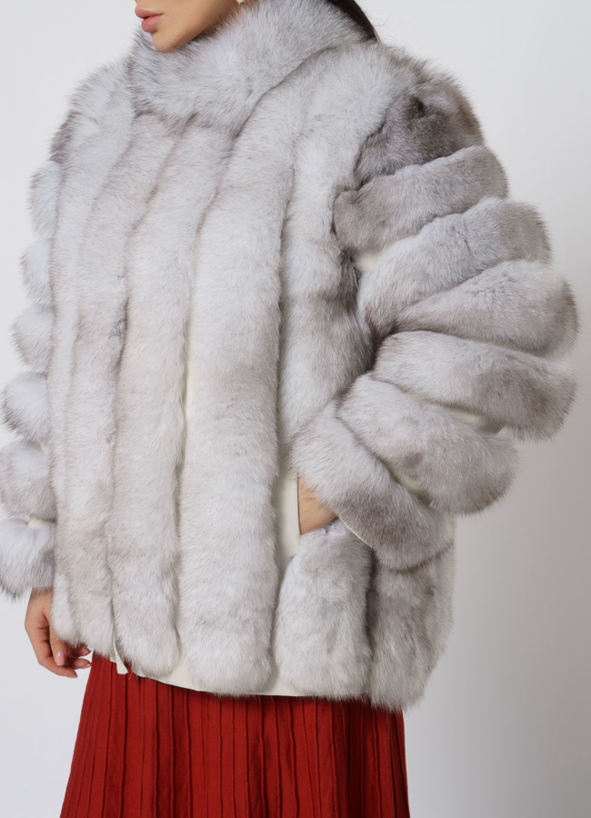 Жакет из песца белого цвета модель № 21727 в рассрочку