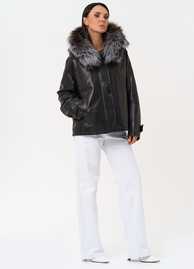 фото Куртка с капюшоном из натуральной кожи модель № 6695