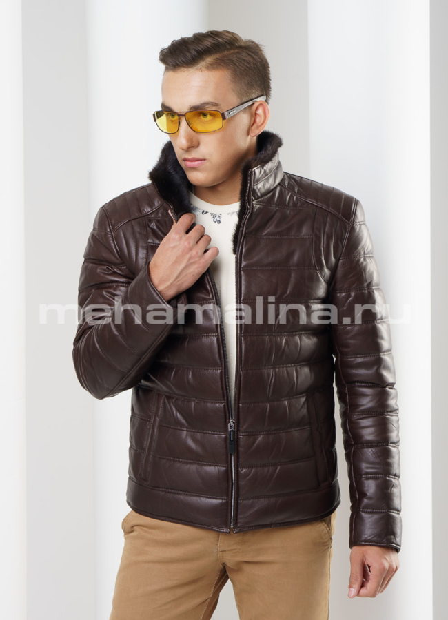 Кожаный пуховик модель № ПМ-70 универмаг малина
