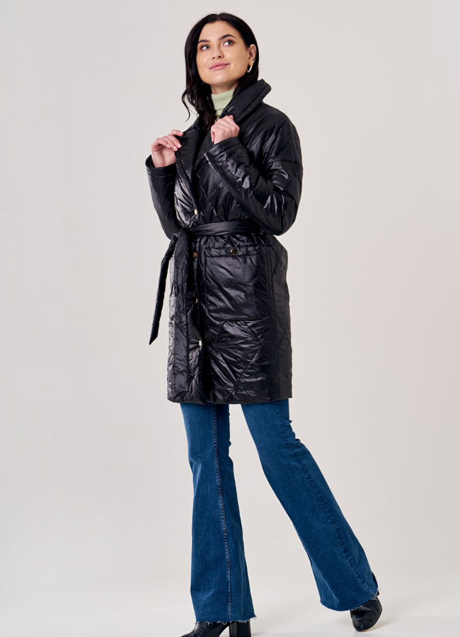 Пальто укороченное демисезонное черного цвета модель № 20493 в кредит