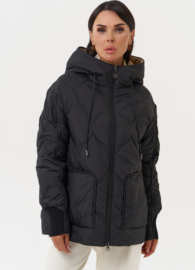 Женская куртка черного цвета модель № 31287 меха малина