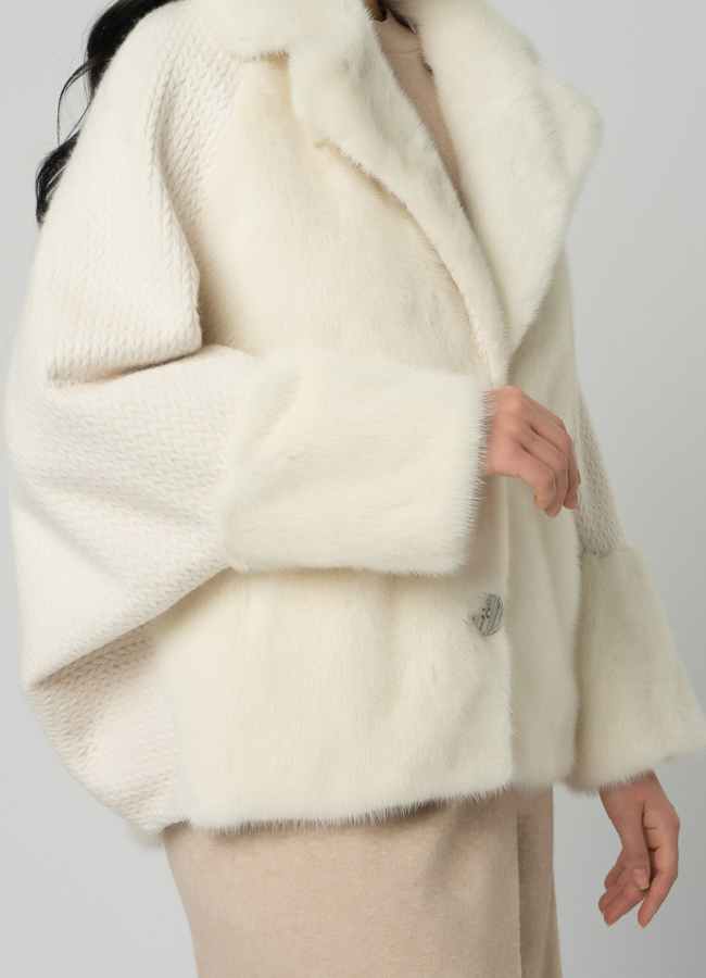 Кардиган белого цвета с отделкой из норки модель № 21858 универмаг малина