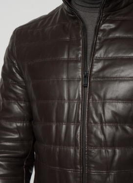 Мужская  утепленная куртка из натуральной кожи коричневого цвета