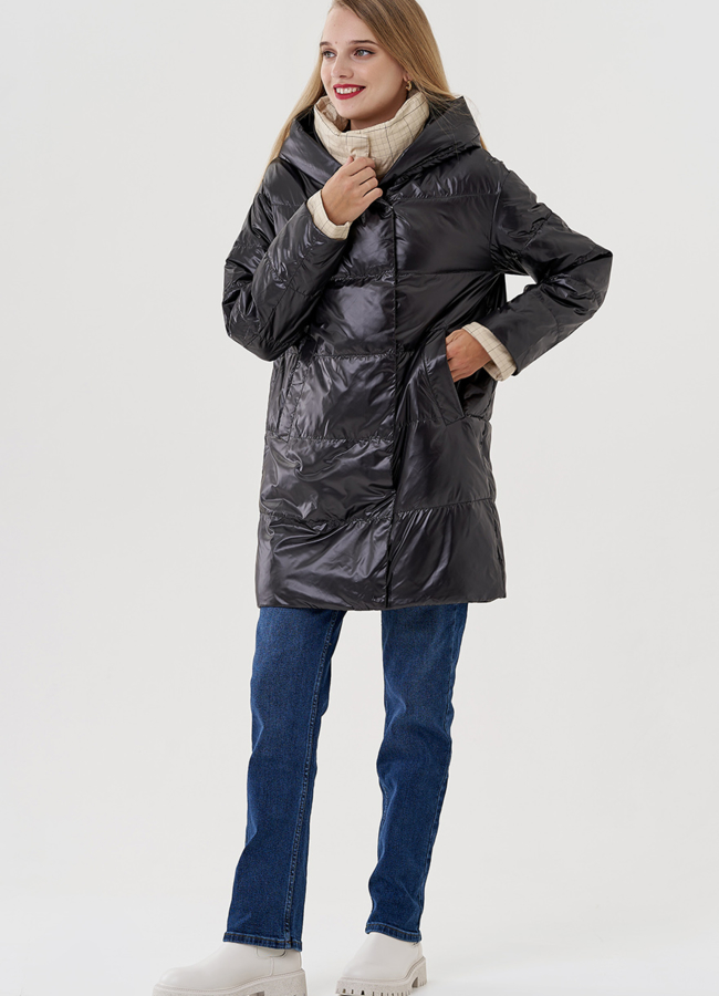 Женское полупальто с капюшоном  модель № 81214 универмаг малина