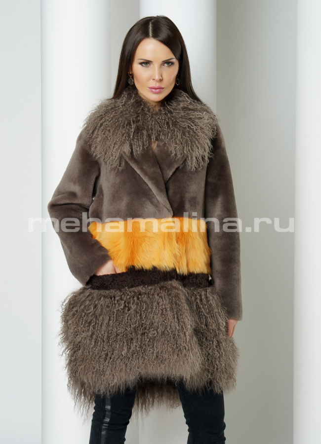 Женская дубленка на кнопках с английским воротником модель № 3213 универмаг малина