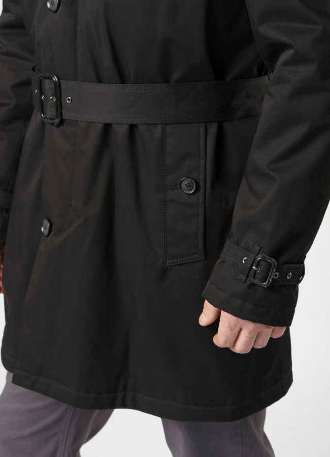 Удлиненная куртка черного цвета с поясом на пуговицах модель № DM-137 в рассрочку