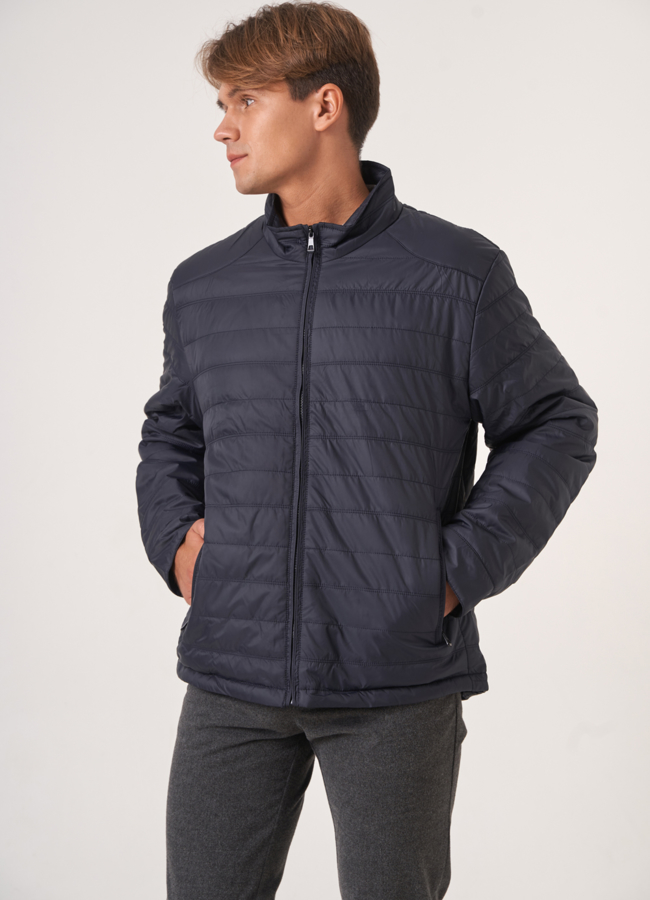 Мужская куртка прямого силуэта синего цвета  модель №  меха малина