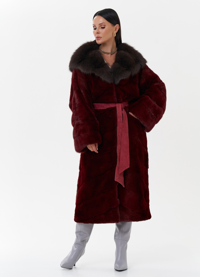 фото Норковая шуба с капюшоном из меха куницы модель № 27698