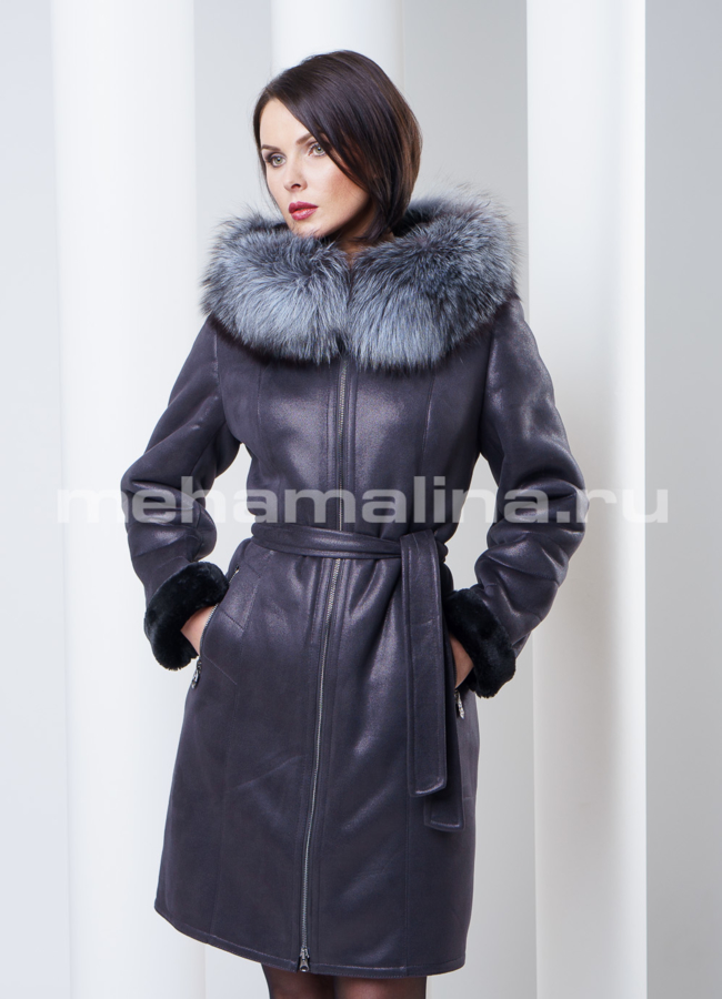 фото Дубленка на молнии, с чернобуркой модель № D-142