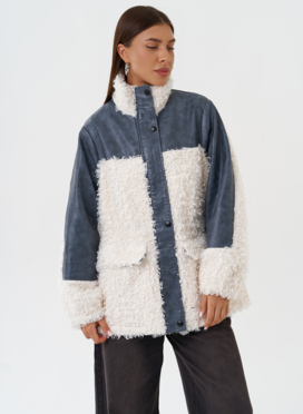 Жакет синего цвета с эко мехом Жакет синего цвета с эко мехом