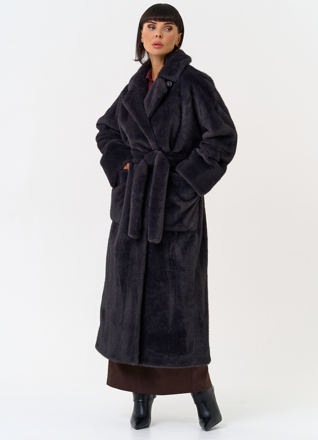 Женское пальто из эко меха с поясом модель № 31500 в рассрочку Женское пальто из эко меха с поясом модель № 31500 в рассрочку