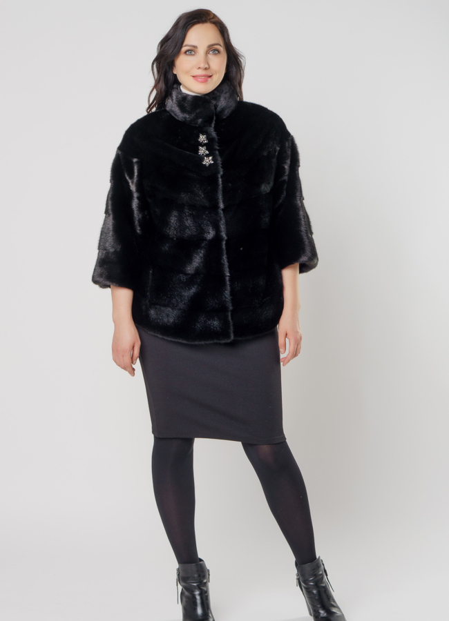 Укороченная шуба из черной норки модель № 38 в кредит