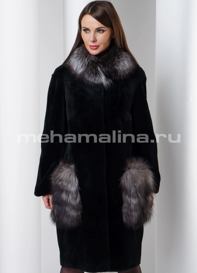 Шуба из меха нутрии модель № S-544 меха малина