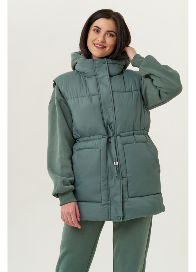 Костюм женский - худи , брюки + жилетка модель № 07  меха малина