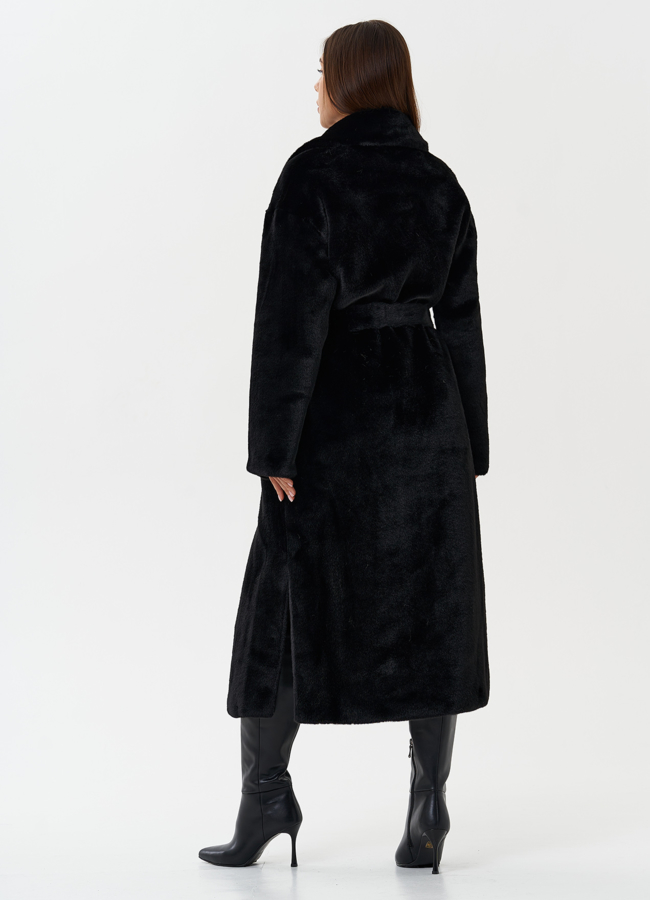 Двубортное пальто из эко меха модель № 27722 универмаг малина