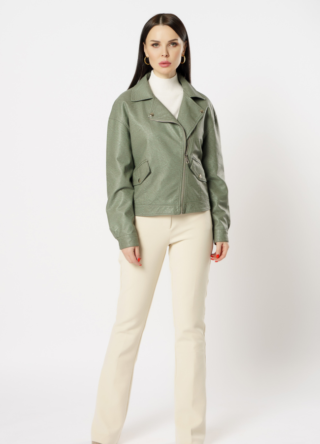 фото Куртка из эко кожи зеленого цвета модель № 169