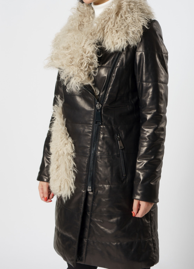 Полупальто женское из натуральной кожи черного цвета модель № 2100 в кредит