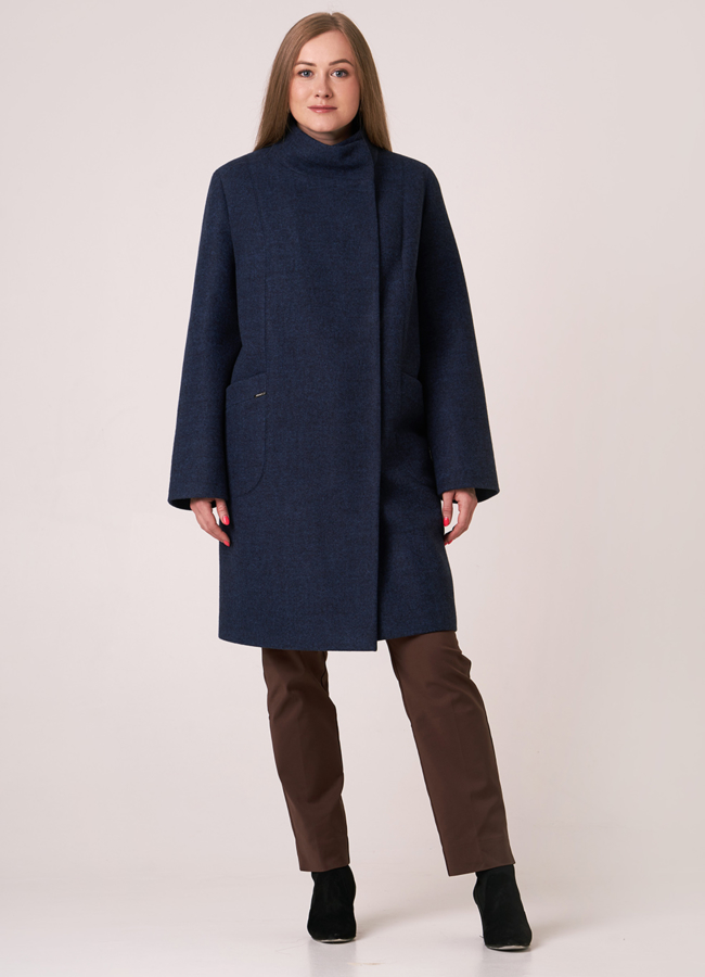 Женское пальто синего цвета модель №  в рассрочку
