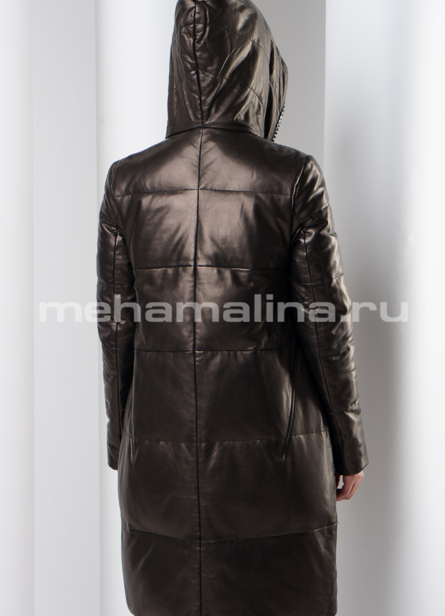 фото Стеганое кожаное пальто модель № K-386