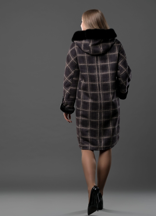 Дубленка из эко кожи коричневого цвета с натуральным мехом модель № 7771 в кредит