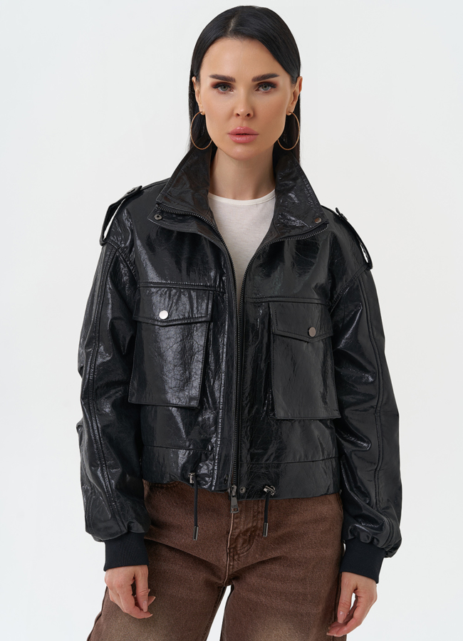 Женская куртка бомбер из натуральной кожи модель № 30096 меха малина