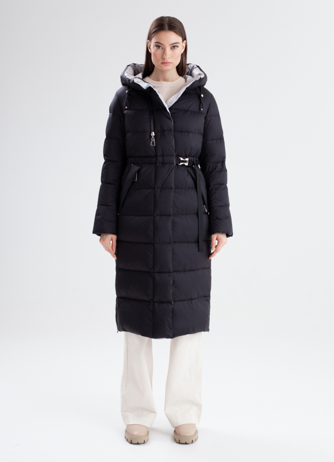 Женский пуховик с поясом модель № 23347 меха малина