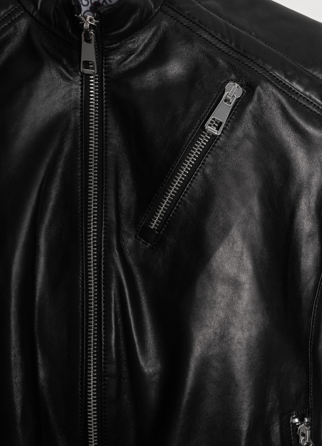 фото Куртка кожаная черного цвета модель № C-118