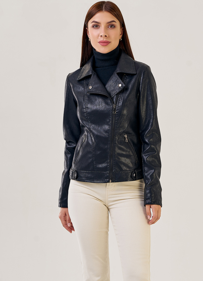 Классическая женская куртка косуха из эко кожи модель № 20639 универмаг малина