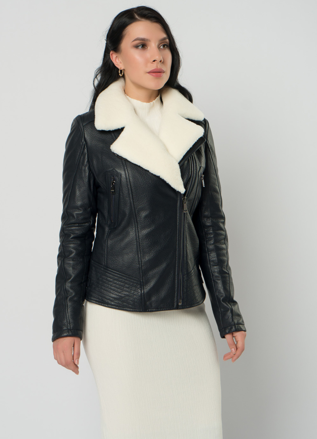 Куртка из натуральной кожи с мехом модель № 62294 меха малина