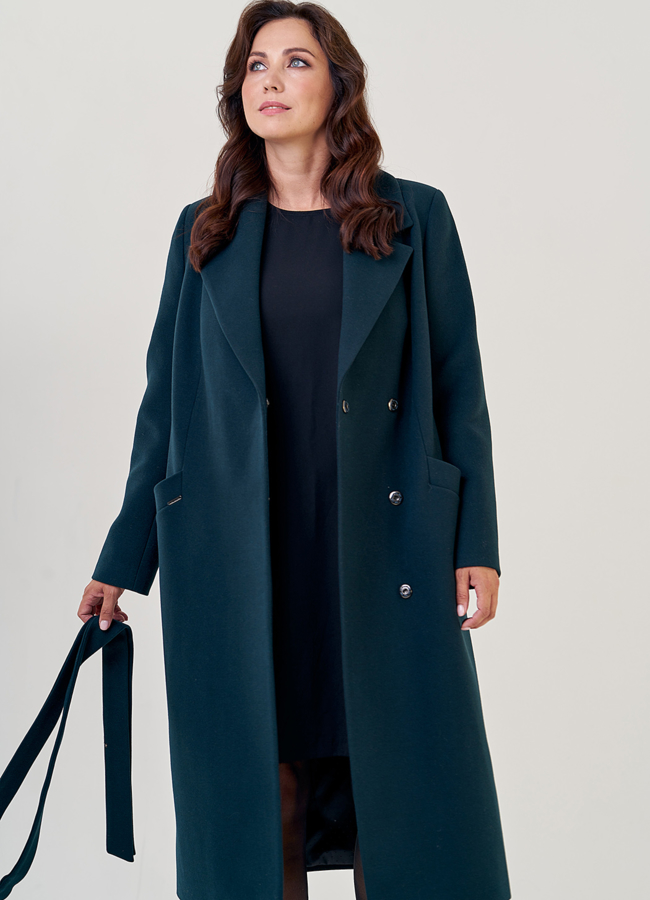 Женское пальто с английским воротником в зеленом цвете модель № 23180 универмаг малина