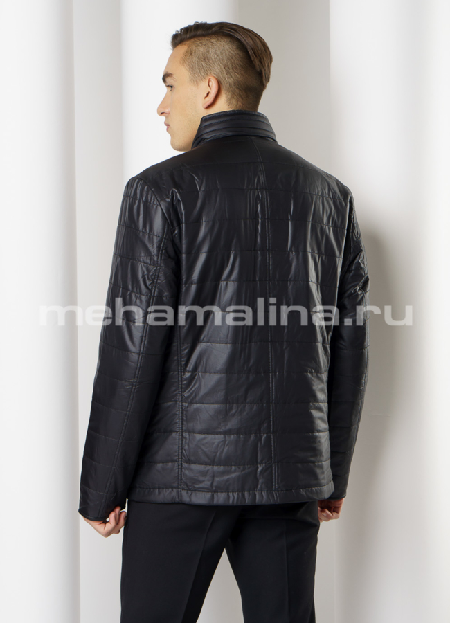 фото Утепленная куртка из эко кожи черного цвета на молнии модель № 1919