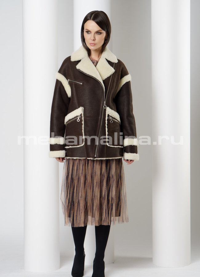 Дубленка на молнии с отложным воротником модель № 5833 в рассрочку