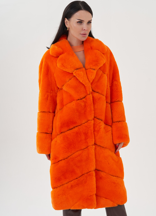 Оранжевая шуба из кролика модель № 81495 универмаг малина