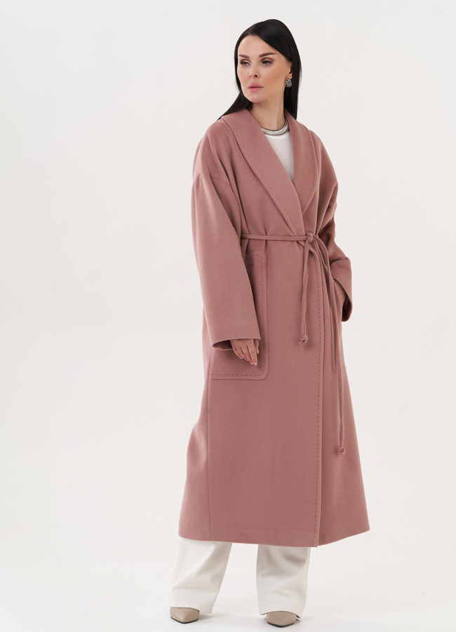 Длинное пальто с поясом модель № 27100 в кредит